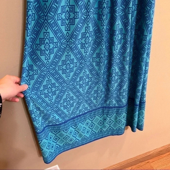 Apt 9 Womens Dress XS Sleeveless Maxi Blue Aztec Tribal Print Keyhole Neck - Picture 3 of 11